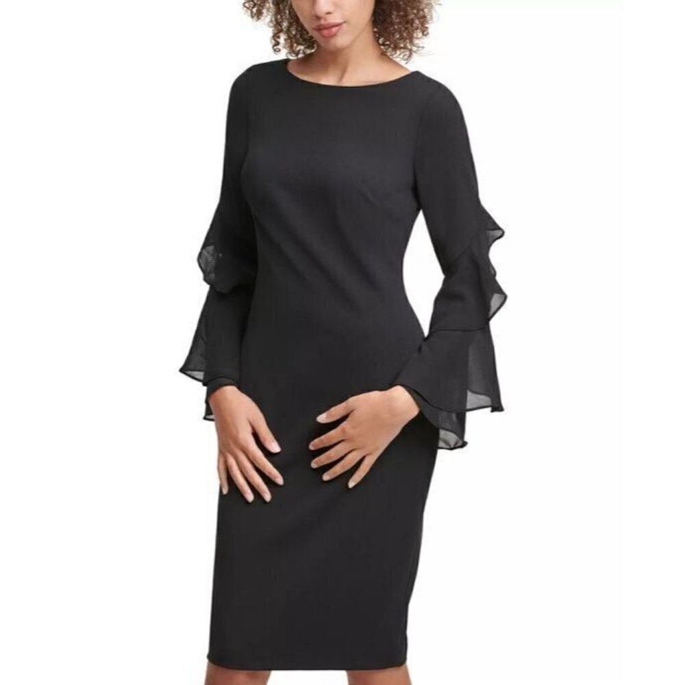 NEW! Calvin Klein Women's 10 Ruffled-Sleeve Sheath Dress NWT $134 - Picture 4 of 4